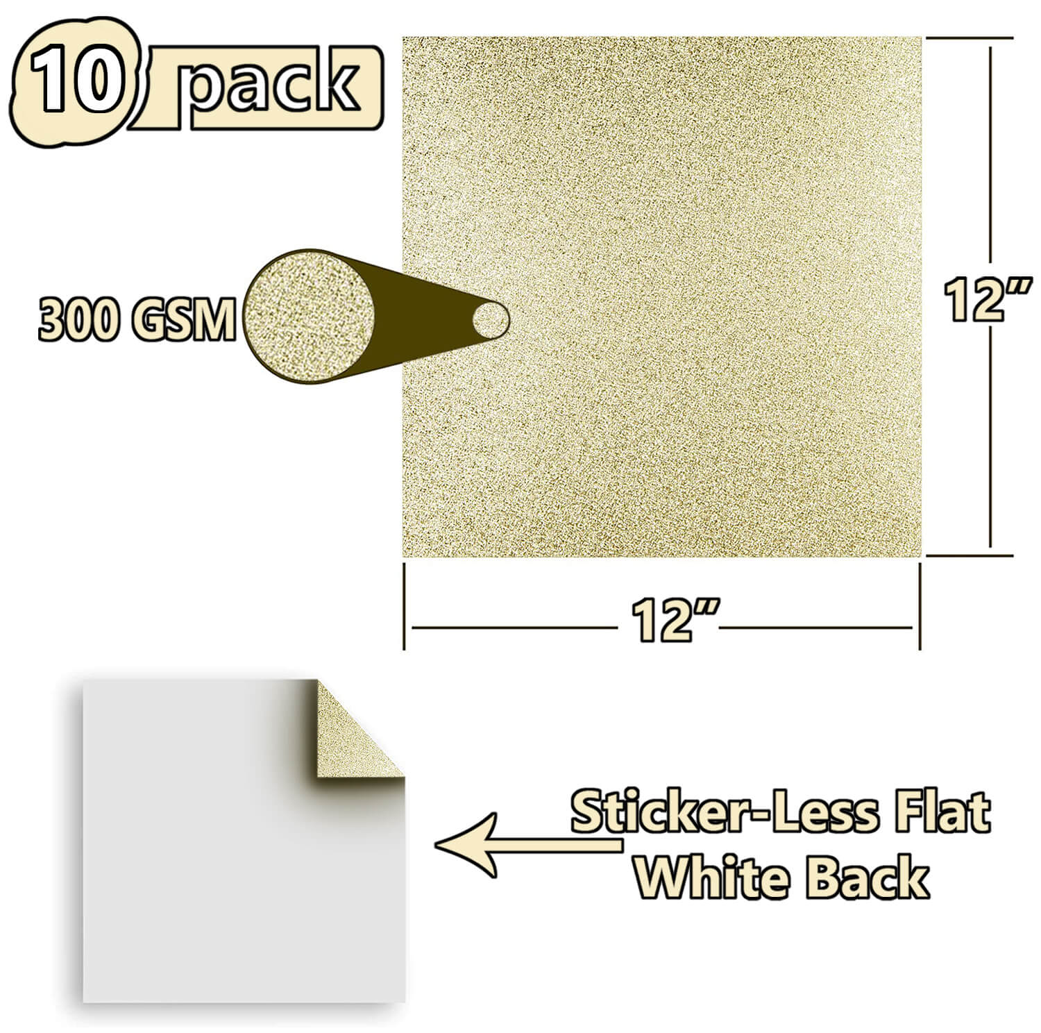  Gold Shimmering Metallic Cardstock - 12 x 12 - 10 Sheets  Pack : Arts, Crafts & Sewing